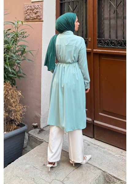 Bağlama Detaylı Uzun Tesettür Tunik Mint Yeşili fırsatları