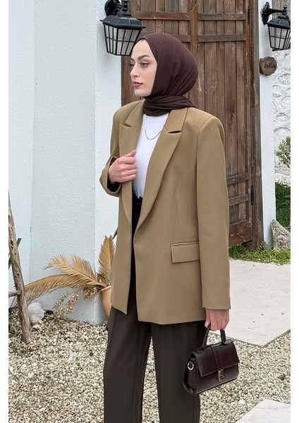 Çizgili Astarlı Tesettür Ceket Haki fiyatları