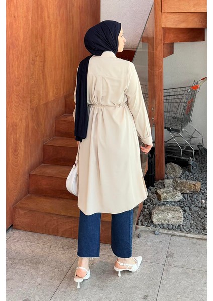 Bağlama Detaylı Uzun Tesettür Tunik Taş fırsatları