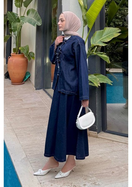 Bağcık Detaylı Denim Takım Kot Mavisi fiyatları