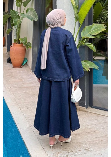 Bağcık Detaylı Denim Takım Kot Mavisi fırsatları