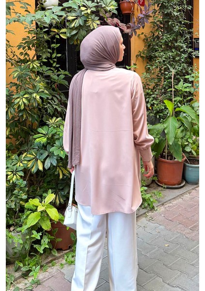 Gizli Düğme Detaylı Tesettür Tunik Pudra fırsatları