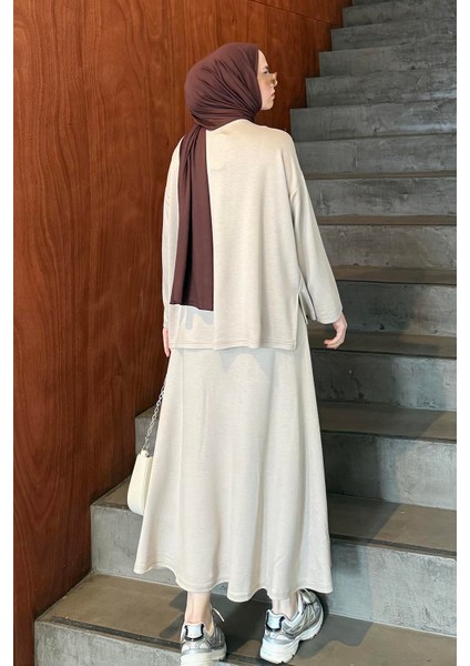 Kristal Kloş Etekli Tesettür Bej modelleri