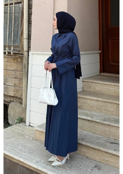 Ön Bağlama Detaylı Tesettür Elbise Lacivert modelleri