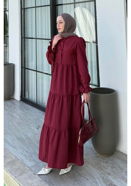 Kol Bağlama Detaylı Tesettür Elbise Bordo fiyatları