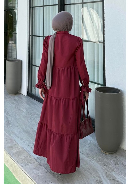 Kol Bağlama Detaylı Tesettür Elbise Bordo fırsatları
