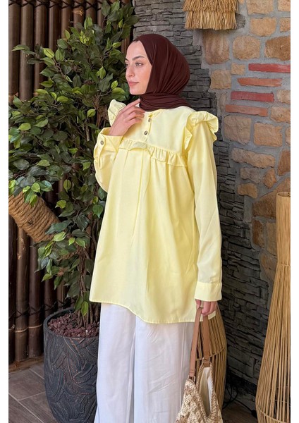Hakim Yaka Önü Pileli Tunik Sarı fiyatları