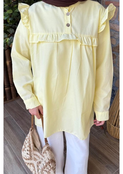 Hakim Yaka Önü Pileli Tunik Sarı modelleri