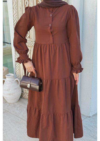 Kol Bağlama Detaylı Tesettür Elbise Acı Kahverengi fiyatları