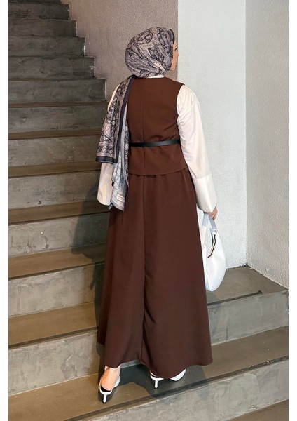 Düğmeli Etek-Yelek Tesettür Ikili Takım Acı Kahverengi fırsatları