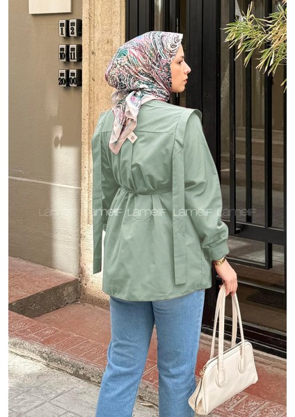 Bel Bağlamalı Omuz Vatkalı Gömlek Mint Yeşili fırsatları