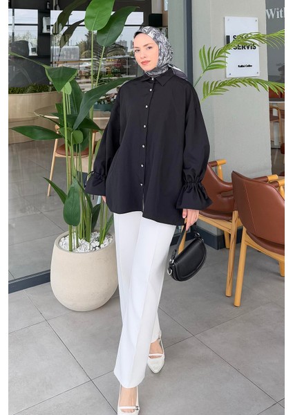 Kol Tünel Ip Detaylı Gömlek Siyah