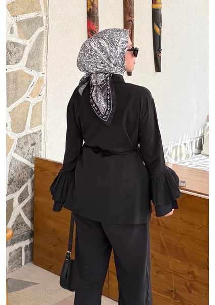 Piliseli Uzun Gömlek Siyah fırsatları