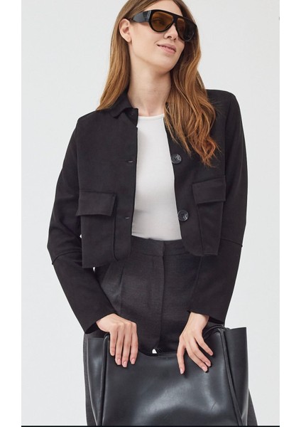 Kadın Süet Cepli Kısa Ceket