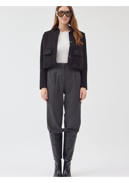 Kadın Süet Cepli Kısa Ceket modelleri