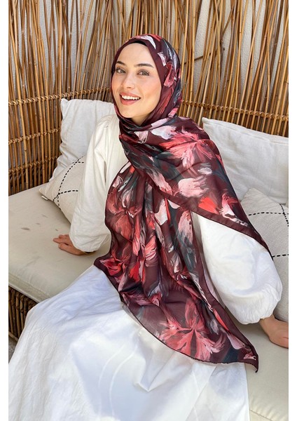 Çiçek Desen Soft Şal Koyu Bordo