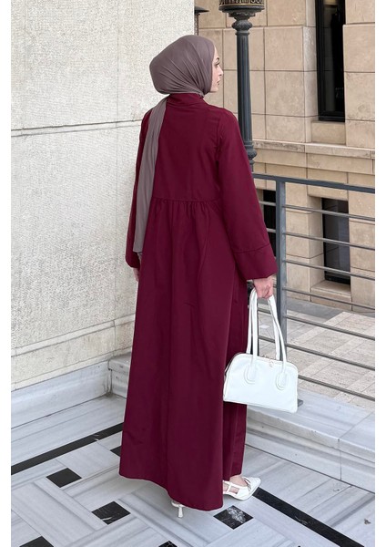 Ön Bağlama Detaylı Tesettür Elbise Bordo fırsatları