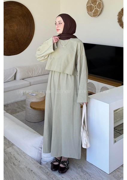 Etekli Tesettür Takım Çağla Yeşili fiyatları