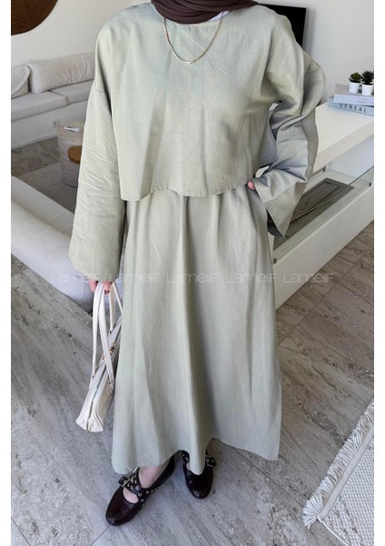 Etekli Tesettür Takım Çağla Yeşili modelleri