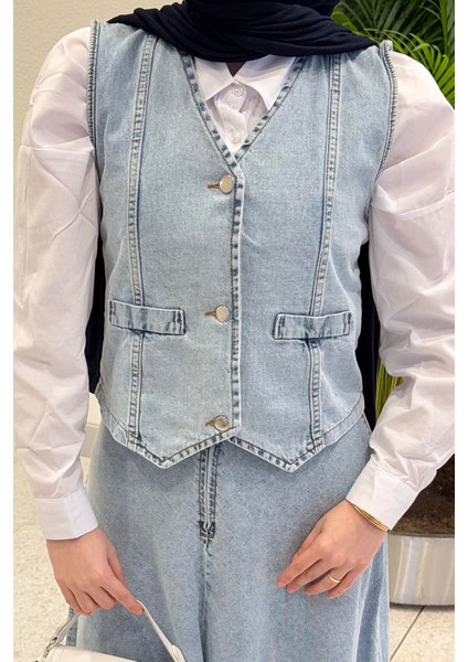 Kruvaz Kapama Kot Etekli Takım Buz Mavisi fırsatları