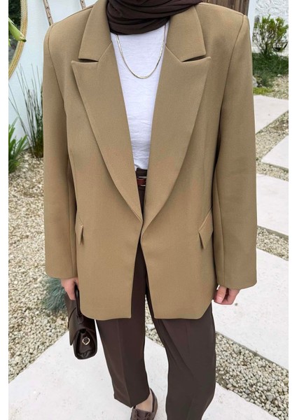 Çizgili Astarlı Tesettür Ceket Haki modelleri