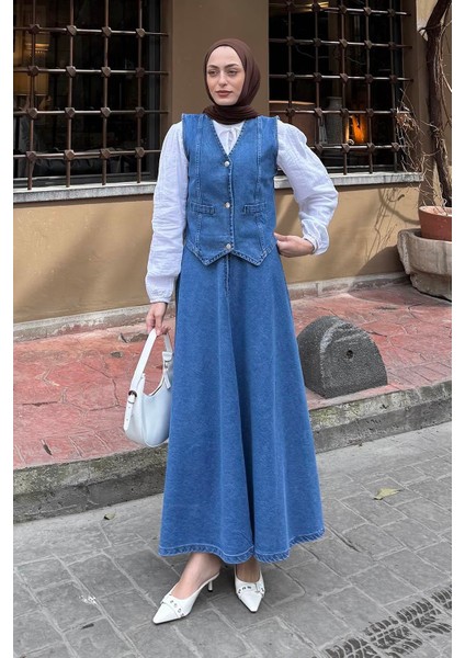 Kruvaz Kapama Kot Etekli Takım Koyu Mavi