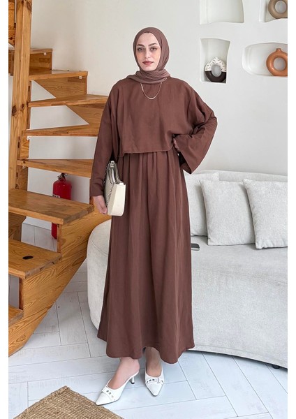 Etekli Tesettür Takım Çikolata Kahve