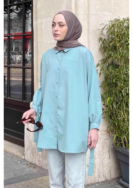 Kol Detaylı Gömlek oversize Gömlek Mint Yeşili fiyatları