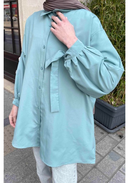Kol Detaylı Gömlek oversize Gömlek Mint Yeşili modelleri
