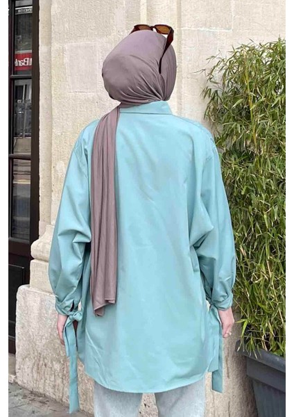Kol Detaylı Gömlek oversize Gömlek Mint Yeşili fırsatları