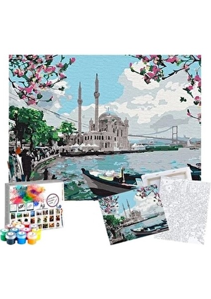 Sayılarla Boyama Seti Ortaköy Camii 40x50 cm Tuval Şasesine Gerili Hobi Seti