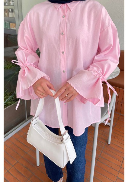 Kol Tünel Ip Detaylı Gömlek Şeker Pembesi modelleri