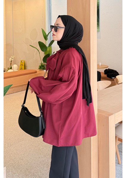 Yaka Fular Detaylı Gömlek Bordo fiyatları