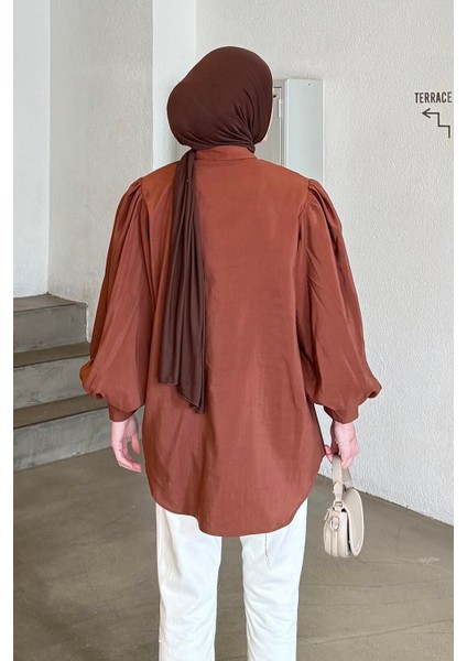 Sedef Balon Kol Gömlek Acı Kahverengi modelleri