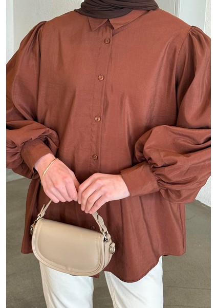 Sedef Balon Kol Gömlek Acı Kahverengi fırsatları