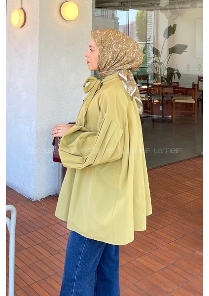 Yaka Fular Detaylı Gömlek Yağ Yeşili fiyatları