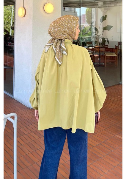 Yaka Fular Detaylı Gömlek Yağ Yeşili fırsatları