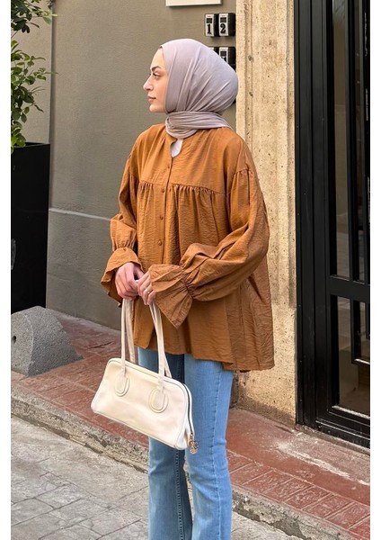 Roba Detaylı Tesettür Gömlek Acı Kahverengi