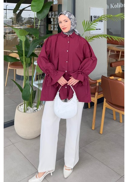 Kol Tünel Ip Detaylı Gömlek Bordo