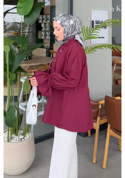 Kol Tünel Ip Detaylı Gömlek Bordo modelleri