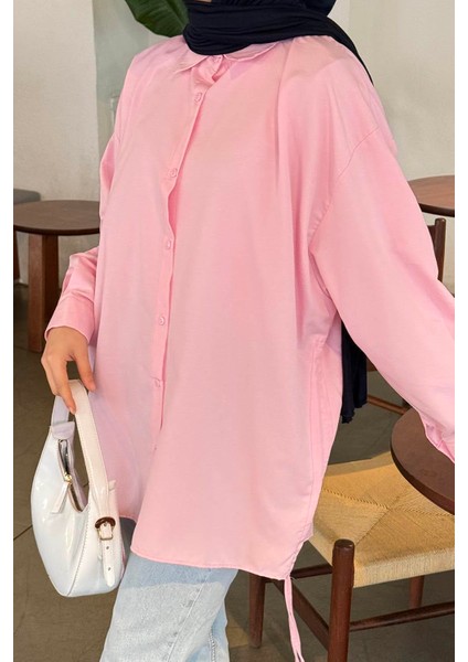 Oversize Gömlek Şeker Pembesi modelleri
