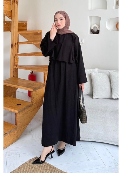 Etekli Tesettür Takım Siyah