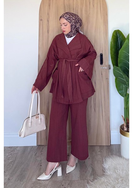Kimono Tesettür Takım Kiremit