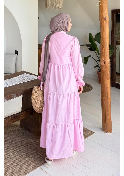 Kol Bağlama Detaylı Tesettür Elbise Pembe fırsatları