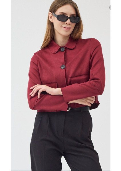 Kadın Süet Cepli Kısa Ceket