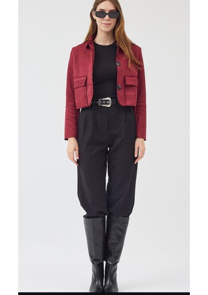 Kadın Süet Cepli Kısa Ceket modelleri