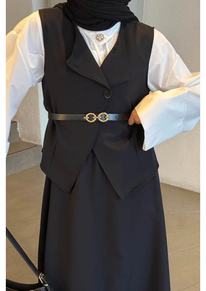 Düğmeli Etek-Yelek Tesettür Ikili Takım Siyah fiyatları