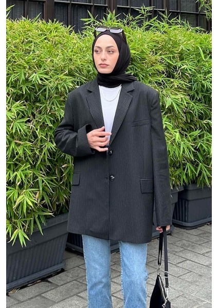 Çizgili Blazer Ceket Siyah fiyatları