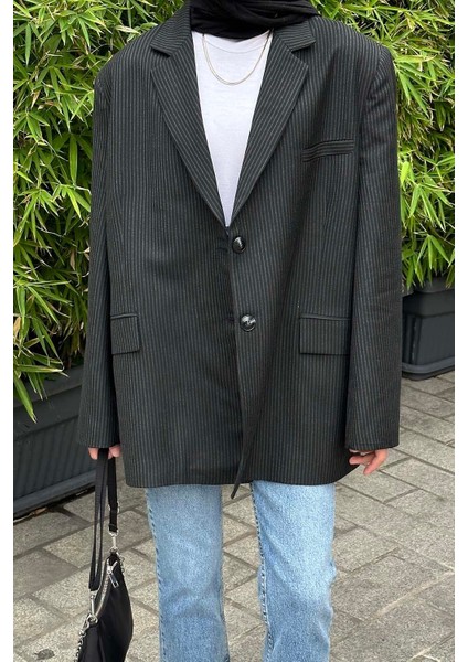 Çizgili Blazer Ceket Siyah modelleri