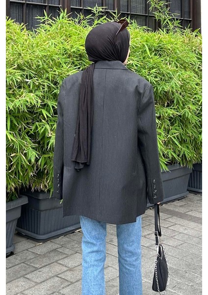 Çizgili Blazer Ceket Siyah fırsatları